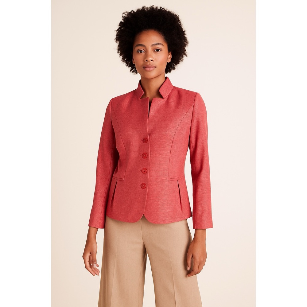 Santorelli Italian Salmon Caryn Pleated Dart Bodice Button Front Cropped Blazer